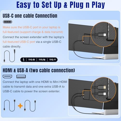 KEFEYA Laptop Screen Extender 14", FHD 1080P IPS Laptop Monitor Extender, Portable Monitor for Laptops 13-17" with USB-C/HDMI Port, Plug n Play for Windows/Mac/Android/Switch/PS5 - Image 4