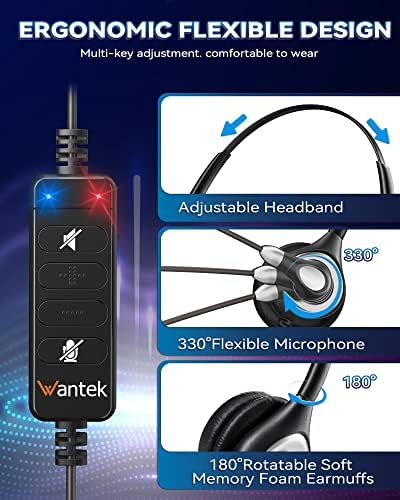 Wantek Corded USB Headset with Microphone Noise Cancelling & in-line Controls, Computer Headphones for Laptop PC Skype Zoom Webinar Classroom Home Office Business, Clear Chat, Ultra Comfort(UC602) - Image 6