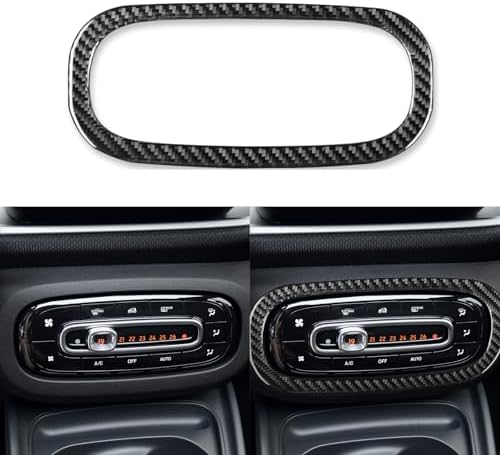 Car Center Console Air Conditioner Climate AC Outlet Vent Control Panel Sticker Real Black Carbon Fiber Trim Compatible with Benz Smart 2016 2017 2018 2019 2020 2021 Auto Interior Accessories by PJFUS