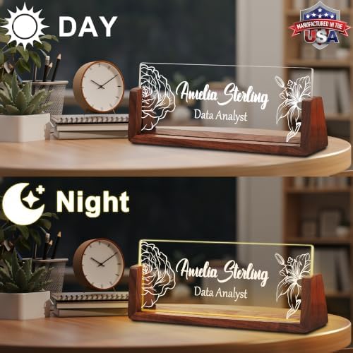 Custom Name Plate for Desk with LED Walnut Frame, Office Desk Decor - Image 3