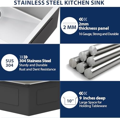 Lordear 25 Inch Undermount Kitchen Sink Workstation 25x19x10 16 Gauge Stainless Steel Single Bowl Round Corner Kitchen Sinks - Image 5
