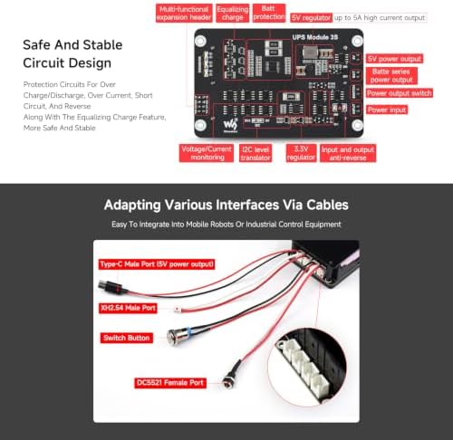 Waveshare Uninterruptible Power Supply (UPS) Module, Supports Charging and Power Output at the Same Time, 3S & 5V 5A Output, Compatible with Raspberry Pi Board - Image 6
