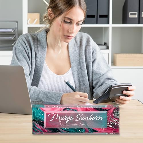 Personalized Name Plate for Desk, Custom Desk Name Plate, Acrylic Name Plate Office Desk Accessories, Personalized Office Gifts for Coworkers Teachers, Employee Appreciation Gifts (C-Teal Spark) - Image 6