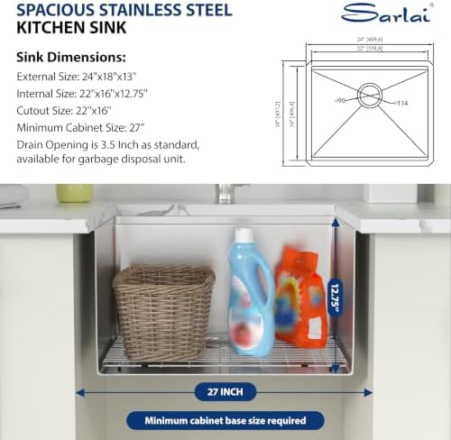 Sarlai 24 Laundry Sink Undermount 24x18 Inch Laundry Utility Sinks 13" Deep - Image 4