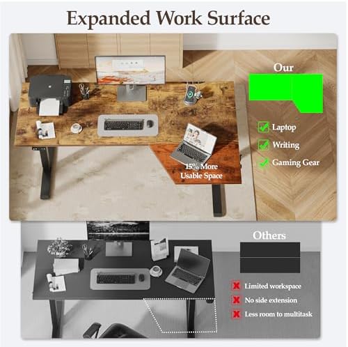Klicelor L Shaped Standing Desk 55 x 31.5 Inch, Electric Height Adjustable Corner Desk for Home Office Workstation, Ergonomic Sit Stand Computer Table with Memory Controller, Rustic Brown - Image 4