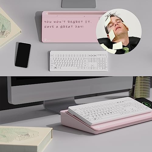 TOWON Glass Desk Whiteboard 17x6 in, Wireless Charger and Storage, Pink - Image 5