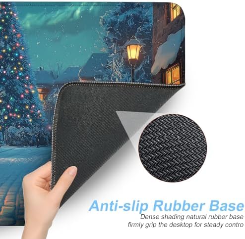 Christmas Winter Village Mouse Pad – 31.5" x 11.8" Large Extended Desk Mat with Black Cat and Christmas Tree Scene – Cozy Holiday Design, Non-Slip Base, Smooth Surface for Home & Office - Image 6