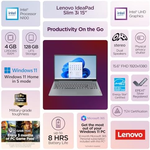 Lenovo V15 Business Laptop, Intel Processor, 128GB Storage, Copilot AI - Image 2