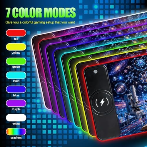 Wireless Charging RGB Gaming Mouse Pad Technology 31.5 x 11.8 Inch Extended Mouse Mat with Neon Geometric Line Design, LED Desk Pad with 7 Lighting Modes, Non-Slip Base for Gaming & Office - Image 4