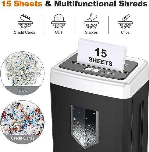 Bonsaii 15-Sheet Cross-Cut 40-Min Heavy Duty Paper Shredder for Home Office - Image 2