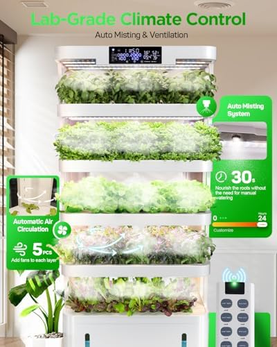 Woolooloo Large Hydroponics Growing System Kit, 5-Tier Indoor Herb Garden with Smart Climate Control, Auto Misting, Full Spectrum Grow Light, Vertical Hydroponic System for Home or Commercial - Image 4