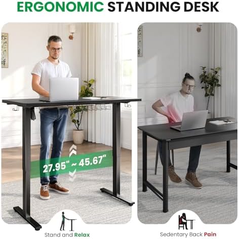 Black 47x24 in Electric Standing Desk, 0.8 Inch Thick Tabletop - Image 5