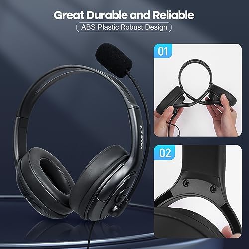 MAIRDI USB Headset with Microphone for PC, Computer Headset with Mic Noise Canceling for Laptop Teams Zoom Office Work Call Center Business Softphone, Dictation Headset for Dragon Naturelly Speaking - Image 6
