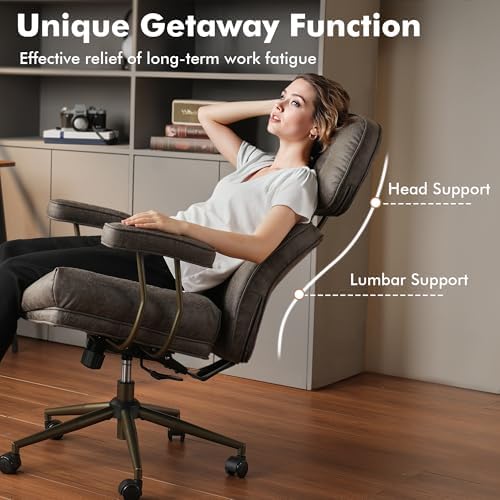 High Back Executive Office Chair with Comfortable Deep Seat,Grey Mid Century Modern Office Chair,Ergonomic Big and Tall Computer Desk Chairs with Lumbar Support(Grey Suede) - Image 5