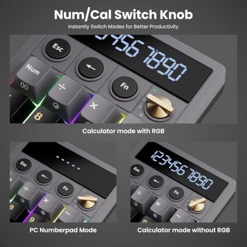 RK ROYAL KLUDGE M20 Wireless Number Pad, Mechanical Numpad with LCD Display, PC Numpad & Calculator Modes, Programmable Numeric Keypad, Bluetooth/2.4G/Wired, RGB Hot-Swappable for Win/Mac - Image 3