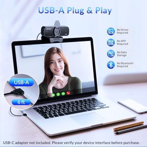 4K PC Webcam with Tripod, CDAF Autofocus, 77°FOV, 2 Noise-Cancelling Mics - Image 5