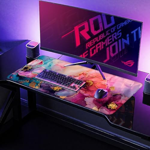 Large Mouse Pad, Floral Ink Desk Mat, Extended Gaming Mouse Pad with Non-Slip Rubber Base, Thick 3mm Smooth Surface Keyboard Mat for Office & Home，35.5 x 15.8 in - Image 6