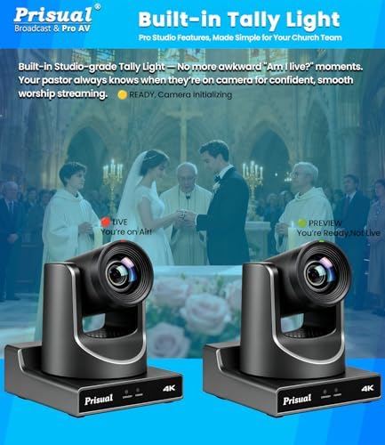 Prisual 4K60 NDI HX3 AI Auto Tracking PTZ Camera, 20X Optical Zoom, PoE, 3G-SDI, HDMI, USB, LAN, 4 Outputs for Church Worship, Education, Broadcast, Live Streaming - Image 5