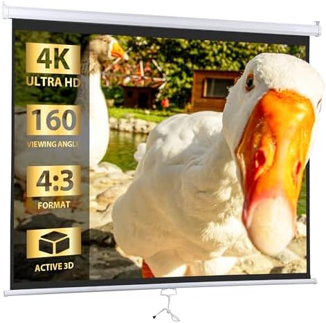 SUPER DEAL 72'' 4:3 HD Projection Screen Foldable Anti-Crease Portable Projector Movie Screen Manual Pull Down for Home Theater Presentation Education Outdoor Indoor Public Display, White by Superdeal