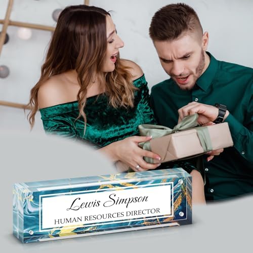 Desk Name Plate Personalized, Desk Double sided pattern Name Plate Personalized Office Desk Decor for Women and Men, Teacher Nurse Boss Employee Appreciation Gifts (Green marble, gift box) - Image 6