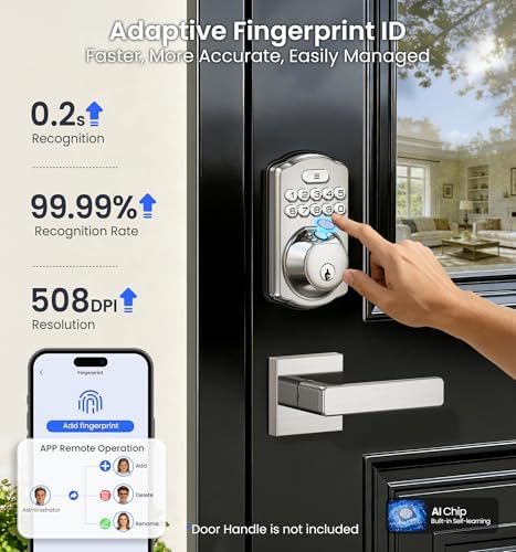 Veise VE012W WiFi Fingerprint Smart Lock for Front Door, Satin Nickel - Image 4