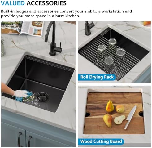 17"x19" Undermount Black Bar Prep Sink Workstation - Image 6