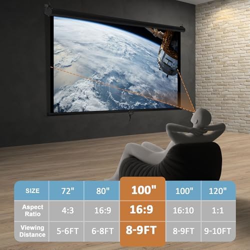 SUPER DEAL 100'' 16:9 HD Projection Screen Foldable Anti-Crease Portable Projector Movie Screen Manual Pull Down for Home Theater Presentation Education Outdoor Indoor Public Display, Black - Image 2