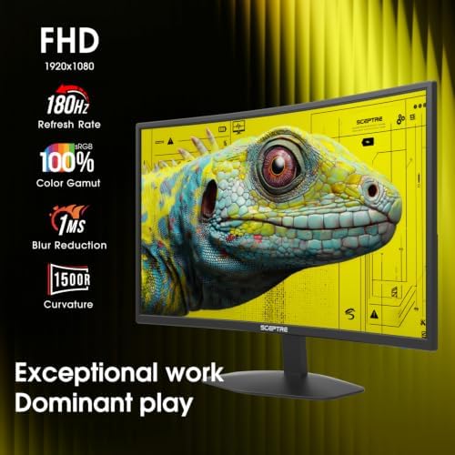 New! Sceptre Curved 24-inch Prime Gaming Monitor 1080p 1500R 1ms up to 180Hz DisplayPort x2 HDMI x2 Build-in Speakers, Machine Black 2027 (C248B-FW180T Series) - Image 3
