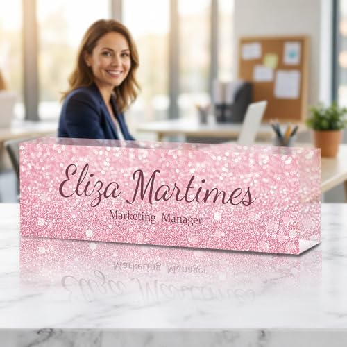 Personalized Name Plate for Desk Custom Desk Name Plate Acrylic Office Desk Accessories Decor for Women Teacher Nurse Boss Employee Appreciation Gifts for Mother Pink Name Plates - Image 2