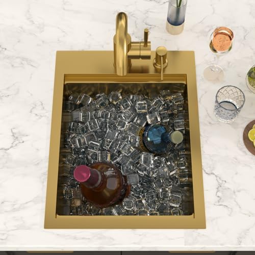 Bar Sink - Lordear 15x20 Inch Gold Bar Sink with Faucet Drop In Workstation 16 Gauge T304 Stainless Steel Single Bowl Top Mount Wet Bar RV Prep Outdoor Kitchen Sink 15x20x9 Inch - Image 2