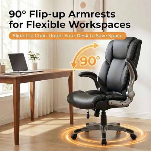 COLAMY Ergonomic Executive Office Chair, High Back Desk Chair with Adjustable Lumbar Support, Flip-Up Armrests & Thick Seat Cushion, 90°–110° Reclining Computer Chair for Home Office,Set of 2 - Image 4
