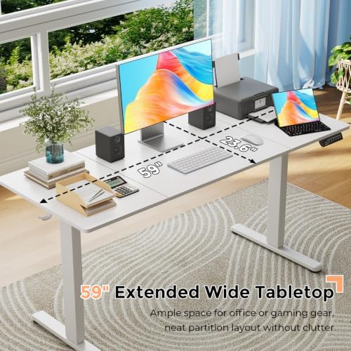 59"×24" Large Electric Standing Desk, Sit Stand Desk, White - Image 6