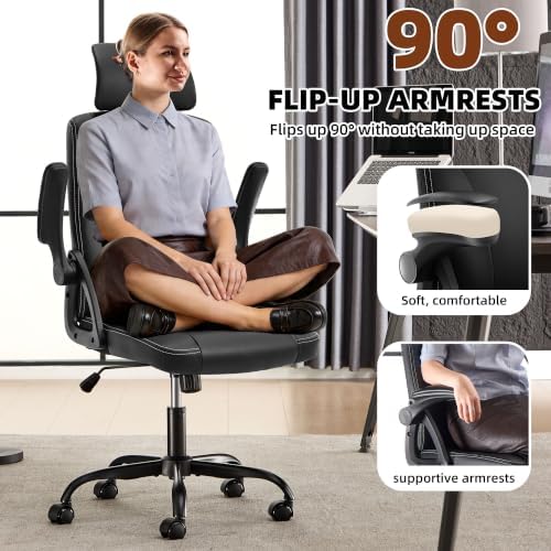 Leather Office Chair,Executive Ergonomic Desk Chair for Home Office, Black - Image 4