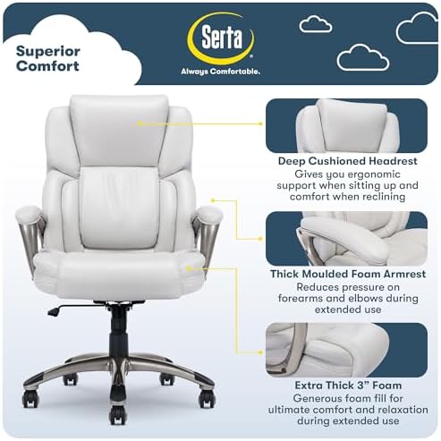 Serta Ergonomic Executive Office Chair with Lumbar Support, Leather Chair - Image 4