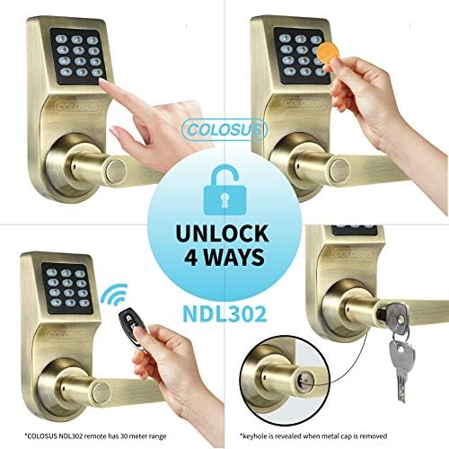 Colosus NDL302 Electronic Digital Keyless Door Lock, Keypad – Smartcode Security, Grant & Control Access for Home, Office (Gold - 4 Key Fobs) - Image 4