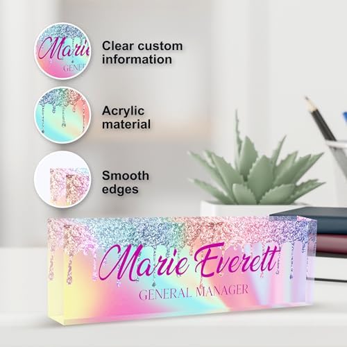 Personalized Name Plate for Desk, Custom Desk Name Plate, Acrylic Name Plate Office Desk Accessories, Personalized Office Gifts for Coworkers Teachers, Employee Appreciation Gifts (B-Colored Crystal) - Image 3