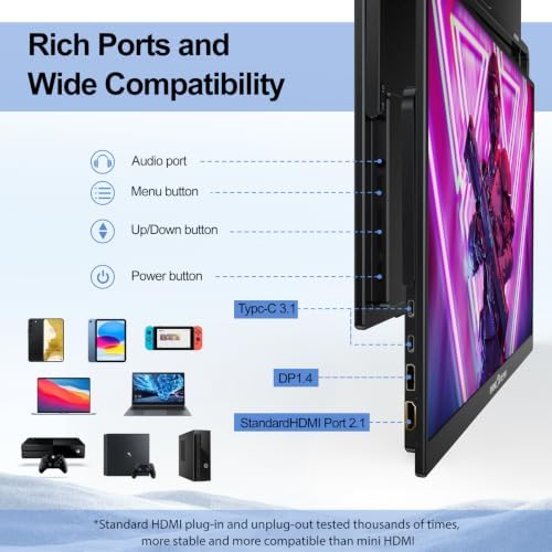 InnoView 18.5 Inch 280Hz Portable Gaming Monitor,2K QHD 100% sRGB Portable Monitor Gameplus HDR FreeSync Laptop Monitors,Portable Screen for PC Phone Game Console - Image 6