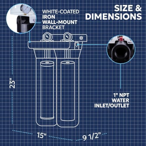 Aquaboon 2-Stage Whole House Water Filter System with 20x4.5 Sediment/Anti-Scale, Carbon Block Filters, Pressure Gauges & Release, Wrench, Bracket - Image 5