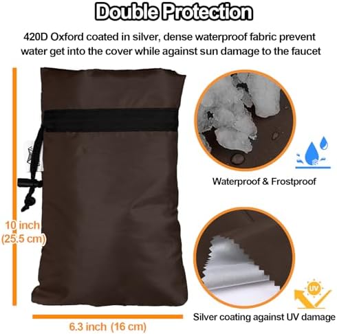 Enlarge Outdoor Faucet Cover for Winter Freeze Protection, 3M Thinsulate, 10"H x 6.3"W Hose Bib Covers for Wall Taps Outside, Waterproof & Frost Free Insulated Spigot Cover, 2 Pcs Faucet Socks - Brown - Image 3