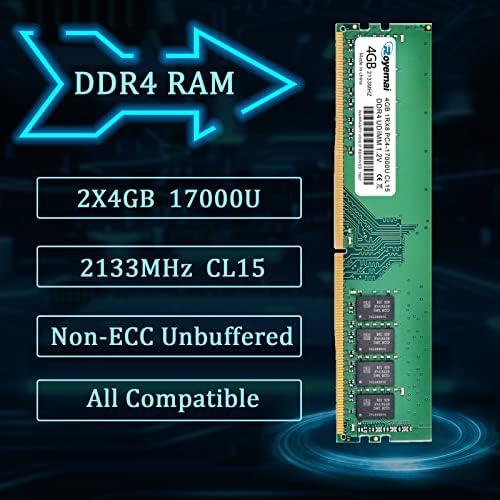 8GB DDR4 17000U PC4 2133 2X4GB UDIMM, DDR4-2133MHz PC4-17000 CL15 1Rx8 1.2V Non-ECC 288 Pin Desktop Memory Module Ram - Image 2