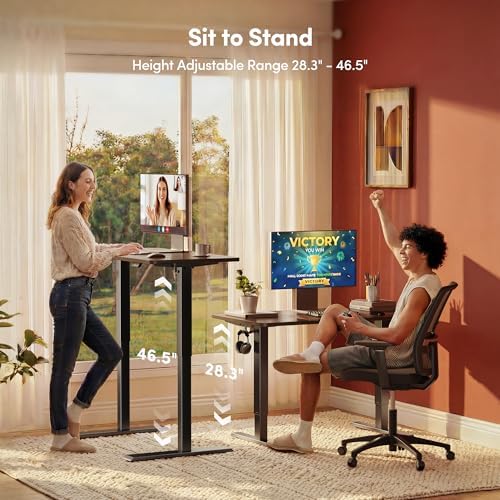 FEZIBO 48" Electric Standing Desk Height Adjustable Desk, Dark Walnut - Image 5