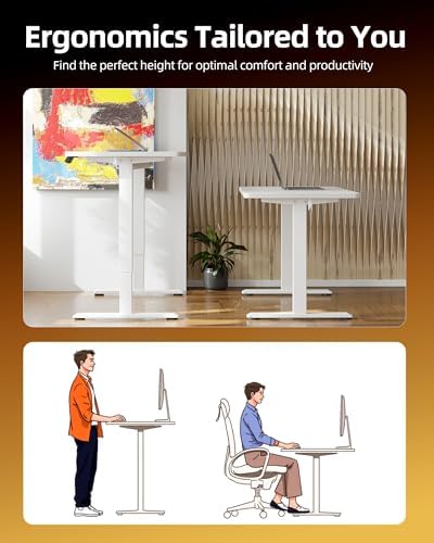 TIQLAB Electric Standing Desk,47 * 24 Inches Adjustable Height Stand up Desk, Sit Stand Home Office Table with Splice Board, White - Image 4