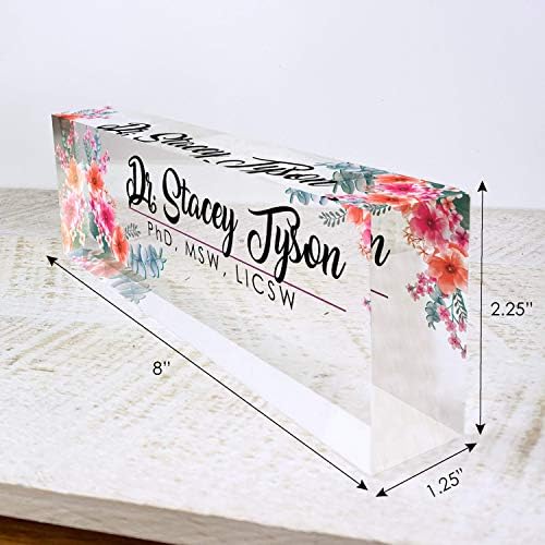 Artblox Office Desk Name Plate Personalized | Custom Name Plates for Desks | Flowers Wild Design On Clear Acrylic Glass | Office Desk Decor - (8" x 2.5") - Image 3