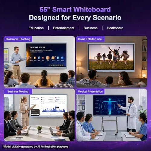 55" Smart Board, 8 + 256 GB Digital Interactive Whiteboard Display Built-in Windows10 & Android 11 Dual System with 4K Touchscreen, Electronic Smartboard for Classroom Office Home (Board Only)​ - Image 6