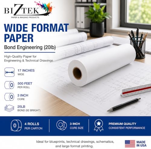 Wide Format Paper 17" x 500' Bond Engineering 20lb | 92 Bright | 4 Rolls | 3" Core - Image 4