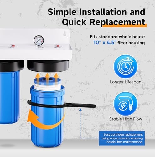 PUREPLUS 2-Stage Whole House Water Filter, Grooved Sediment & KDF Carbon - Image 7