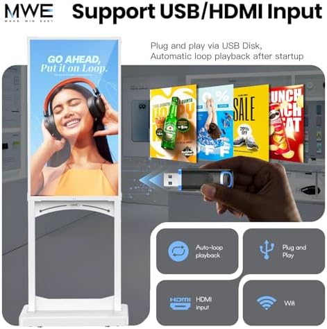 MWE 32 Inch Indoor Digital Signage Display, 1000 Nits Window Advertising Display Kiosk, Free Custom Logo Nameplate, Support Floor Standing or Ceiling Mounted, for Retail Store Window Promotion - Image 3