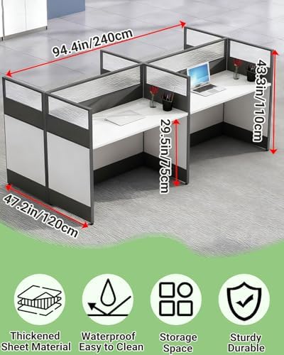 Nykto 4-Person Office Cubicle Desk Workstation w/Mute Privacy Panels, White - Image 2