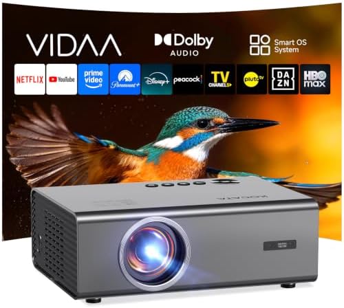 Smart Projector-4K with Wifi Bluetooth, AI Auto Focus Keystone Outdoor Home Theater VIDAA Movie Projector Built-in Apps, 60W Dolby, Airplay, Voice Control, Live TV, Ceiling, Gaming, Camping by KOGATA