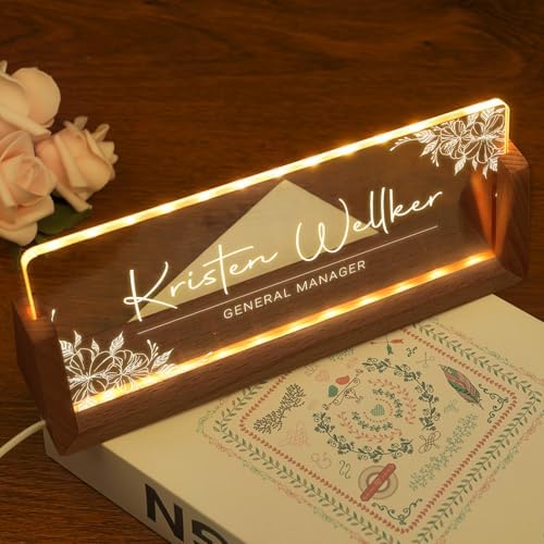 Custom Light Up Name Plate for Desk, Desk Name Plate Personalized with Logo, Employee Appreciation Gift, Personalized Office Gifts for Boss Coworkers Teacher, Office Decor for Women Men (Flower style) - Image 5